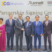 Let’s shake on it: Rajeev Menon, president, APEC - Marriott International and Dr. Binod Chaudhary, chairman of CG Corp Global, are joined by executives from Marriott, CG Corp  Global and Concept Hospitality at the partnership signing ceremony.