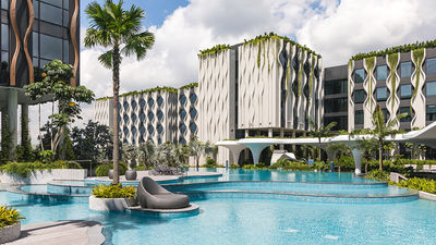 Village Hotel Sentosa offers family-friendly accommodations with vibrant decor, themed pools, and easy access to Sentosa's attractions for a fun-filled getaway.